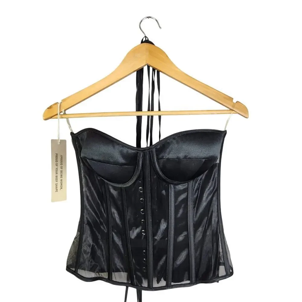 Perfect Corset Bustier Black Corset Boned Underwire Cups Lace Up NWT L